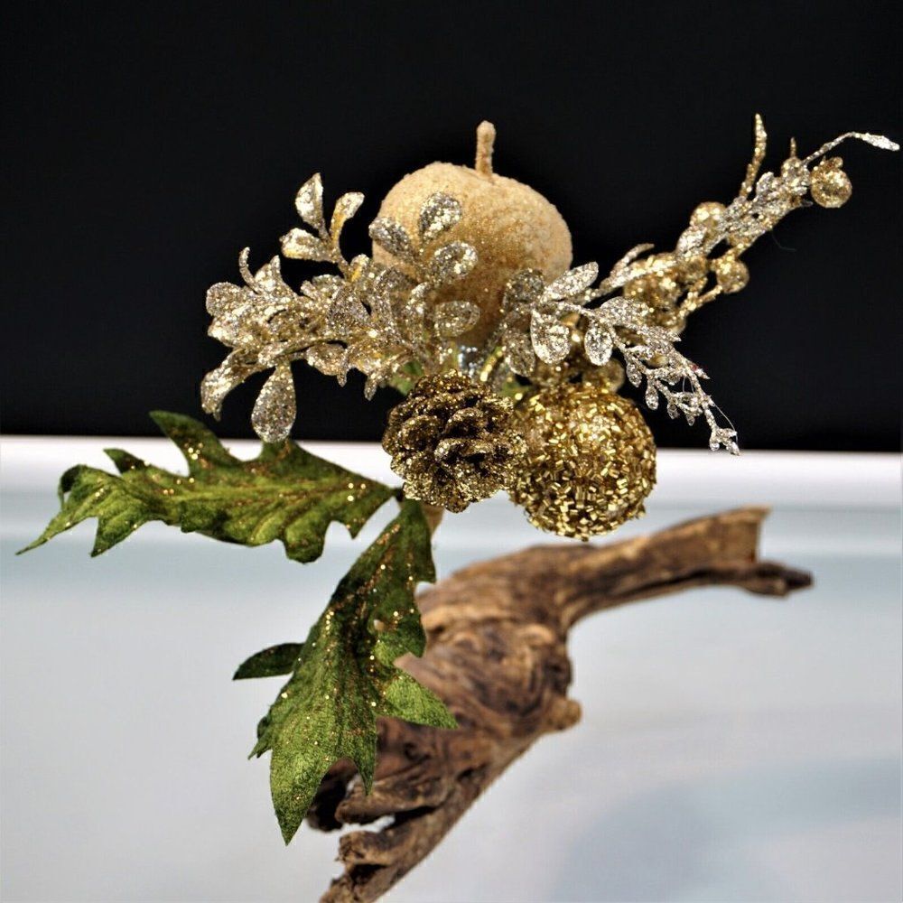 Christmas Holiday Decoration Branch Flowers And Ornaments Bouquet Silver Gold